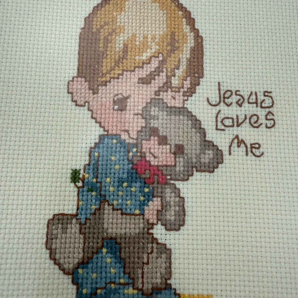Precious Moments Jesus Loves Me Cross Stitch Finished And Framed‎ 8x10